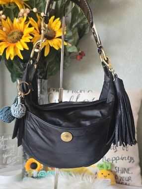 Coach Vintage Rare Hamptons HOBO SATEEN Bag, 2 Suede Pom Poms